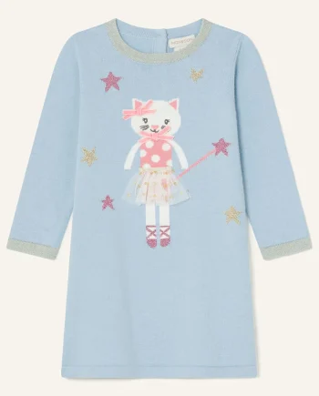 Baby ballerina cat knit dress blue
