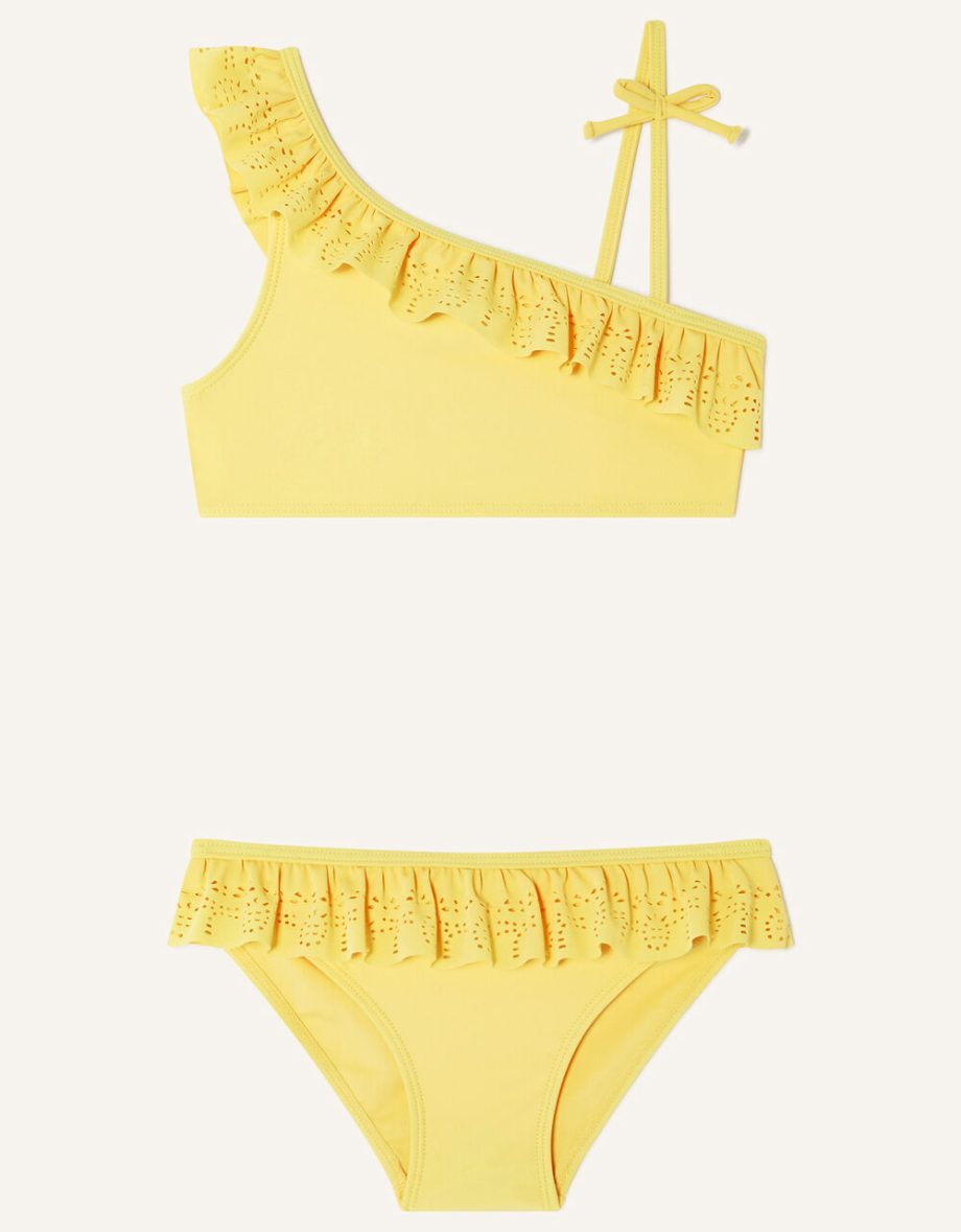 Laser cut one-shoulder bikini yellow