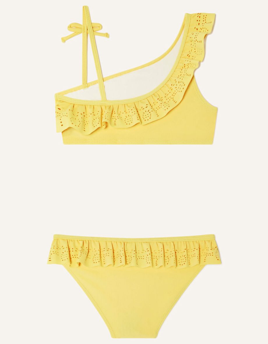Laser cut one-shoulder bikini yellow