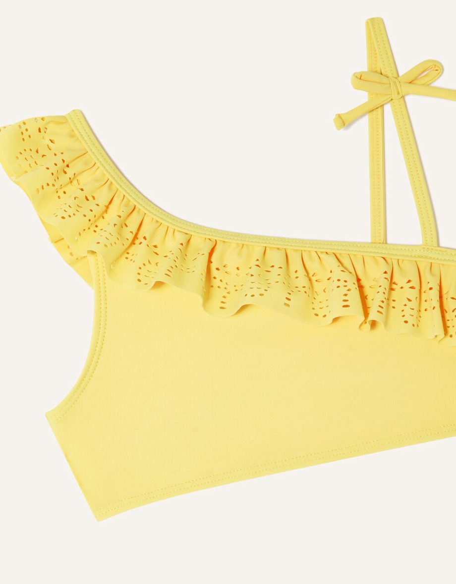 Laser cut one-shoulder bikini yellow