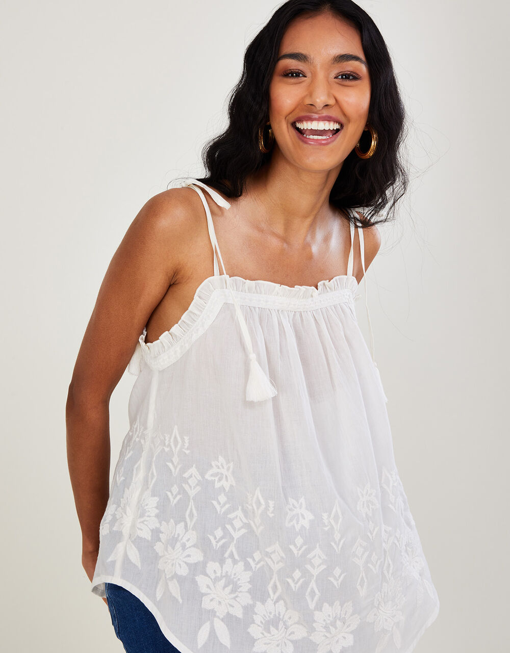 Embroidered cami top in sustainable cotton white - Monsoon
