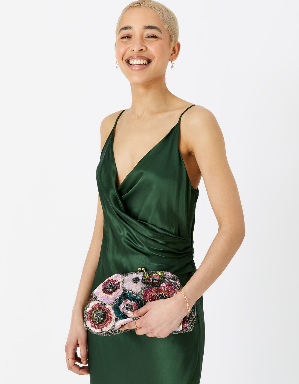 floral embellished clutch bag