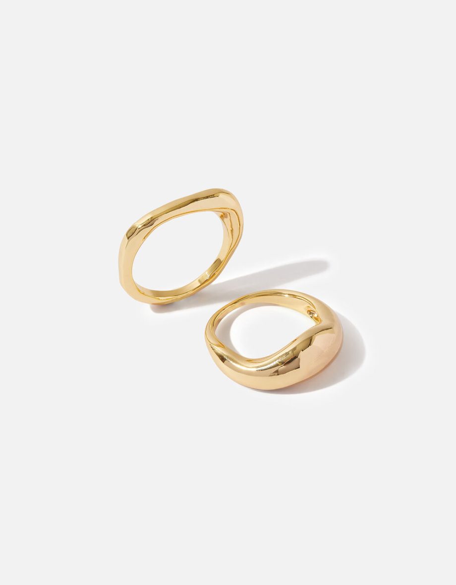 Gold-plated smooth irregular ring set of two gold