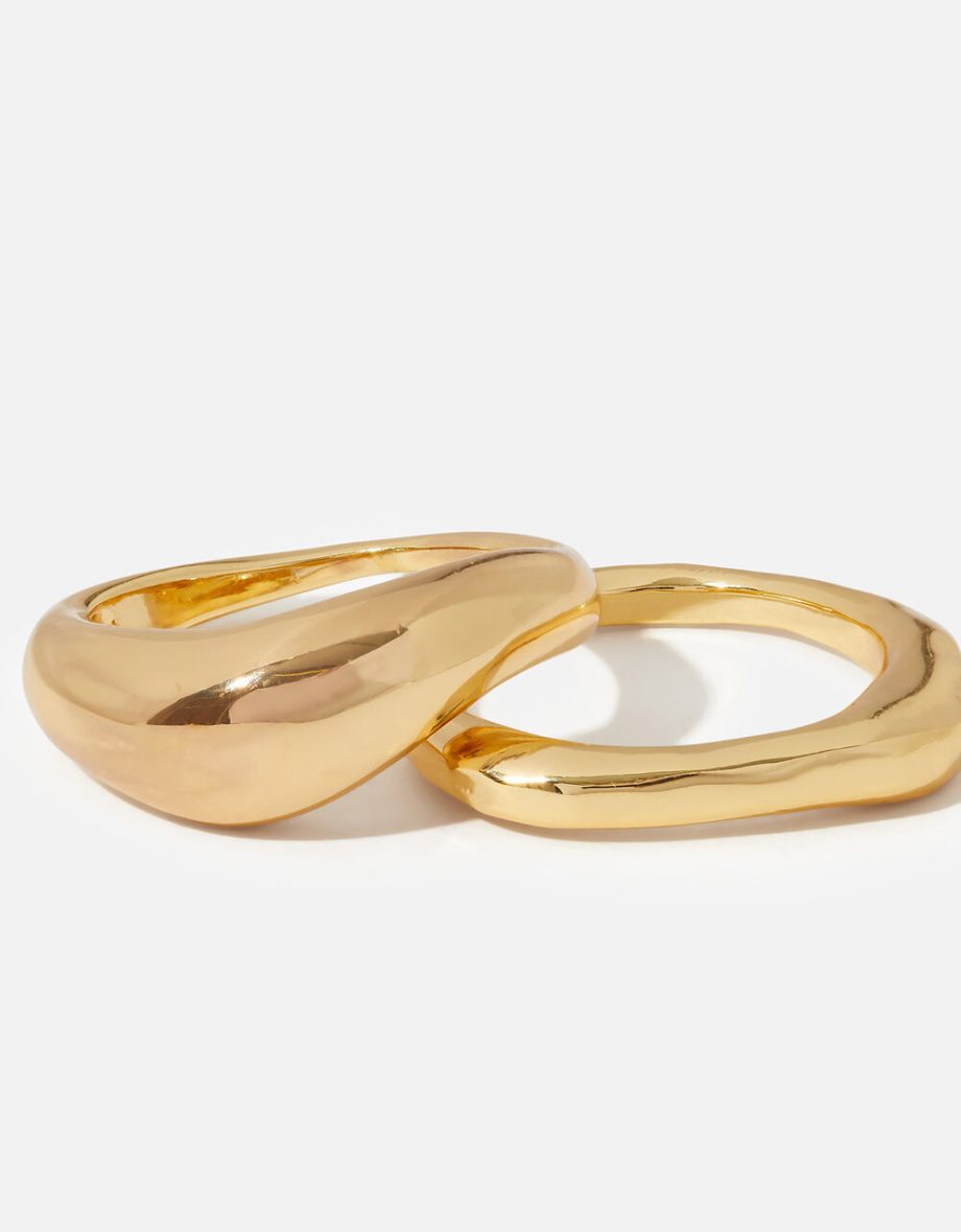 Gold-plated smooth irregular ring set of two gold