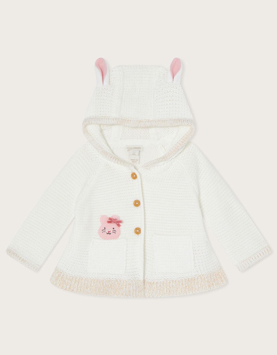 Newborn mouse pocket knit cardigan ivory