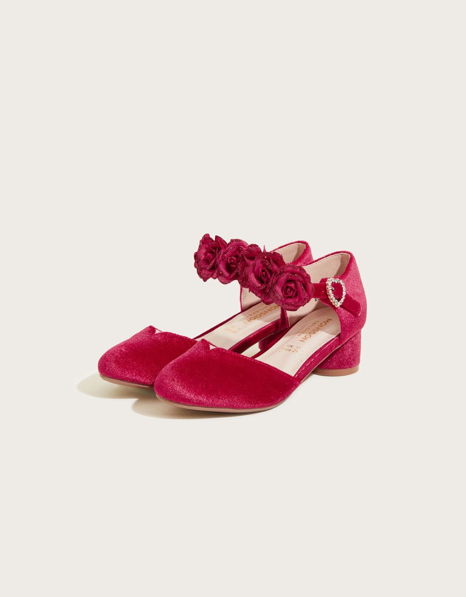 Velvet rose two-part heels with sparkle buckle red