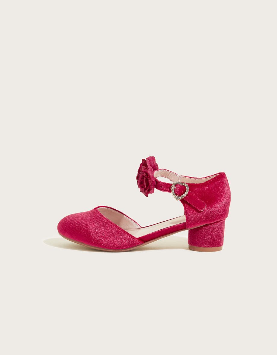 Velvet rose two-part heels with sparkle buckle red