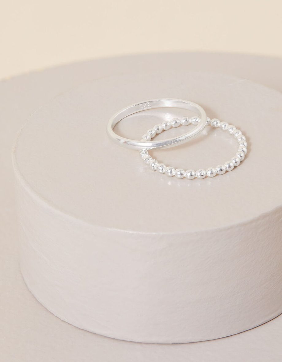 Sterling silver ball rings set of two silver