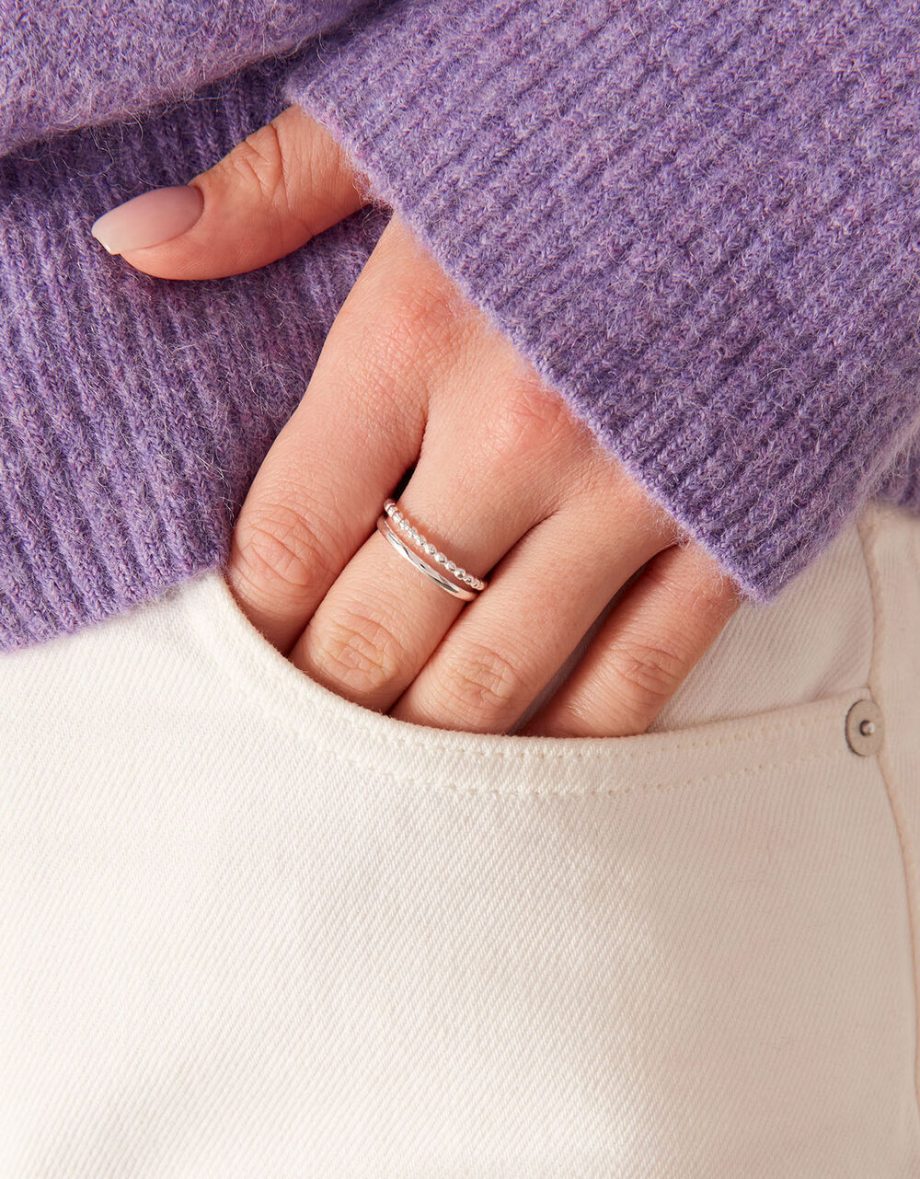 Sterling silver ball rings set of two silver
