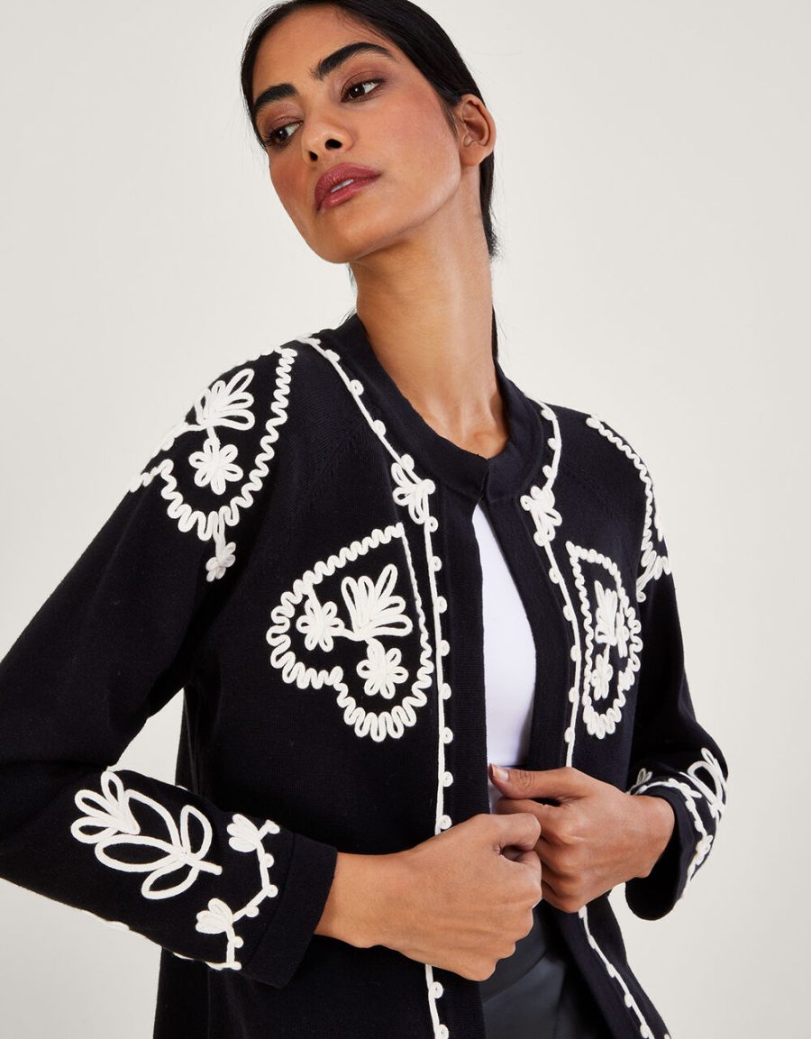 Cornelli embroidery jacket in sustainable cotton black - Monsoon ...