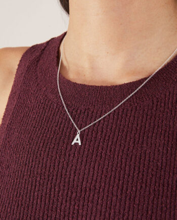 STERLING SILVER SUPER SPARKLE INITIAL PENDANT NECKLACE WHITE