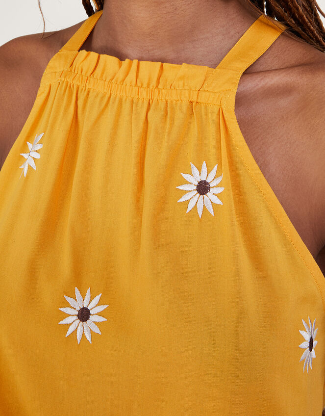 Sunflower halter embroidered cami top in lenzing™ ecovero™ yellow