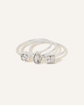 FINE GEM STACKING RINGS SET OF THREE SILVER