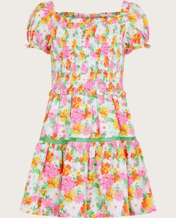 Ditsy shirred dress green