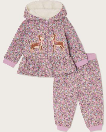 Baby ditsy deer hoody and jogger set purple