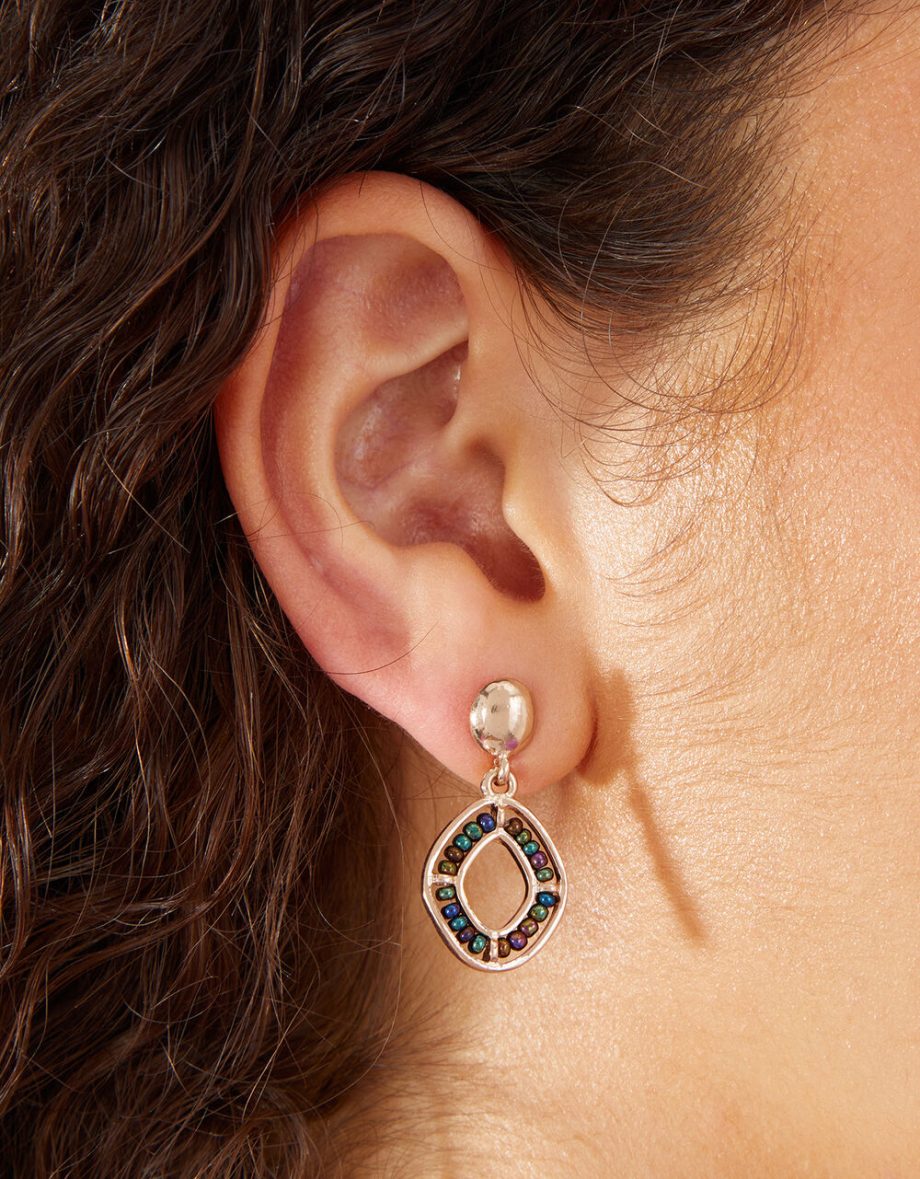 Beaded pave drop earrings