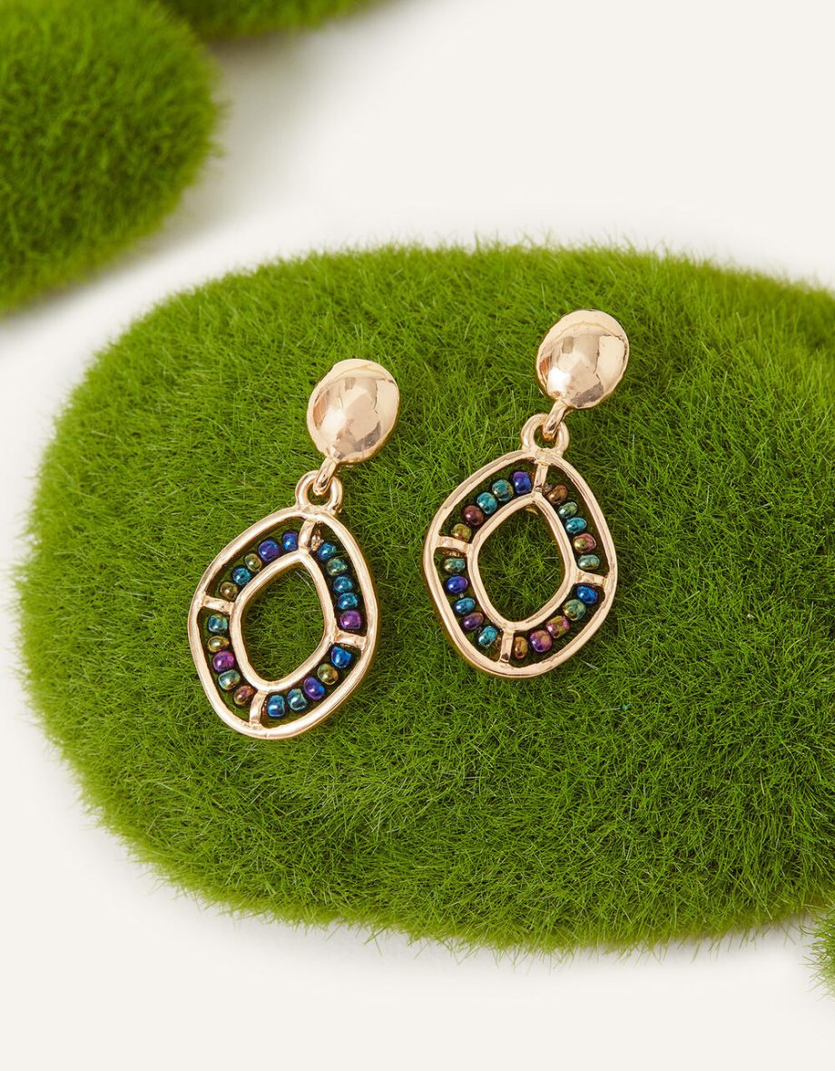 Beaded pave drop earrings