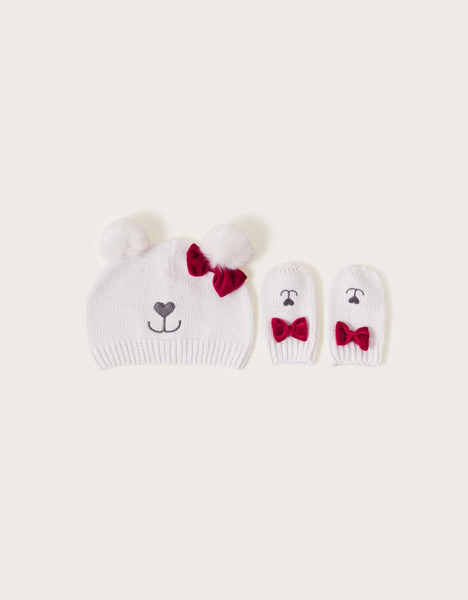 Baby marie bow hat and gloves set ivory