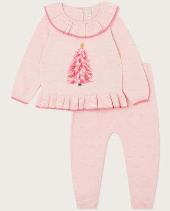 Baby christmas tree knitted set pink