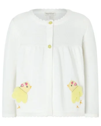 Baby chick knit cardigan in organic cotton ivory
