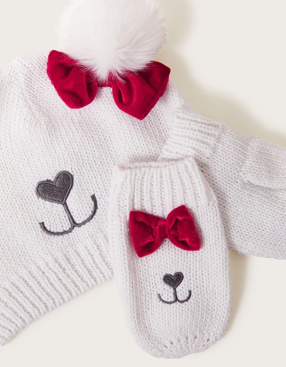 Baby marie bow hat and gloves set ivory