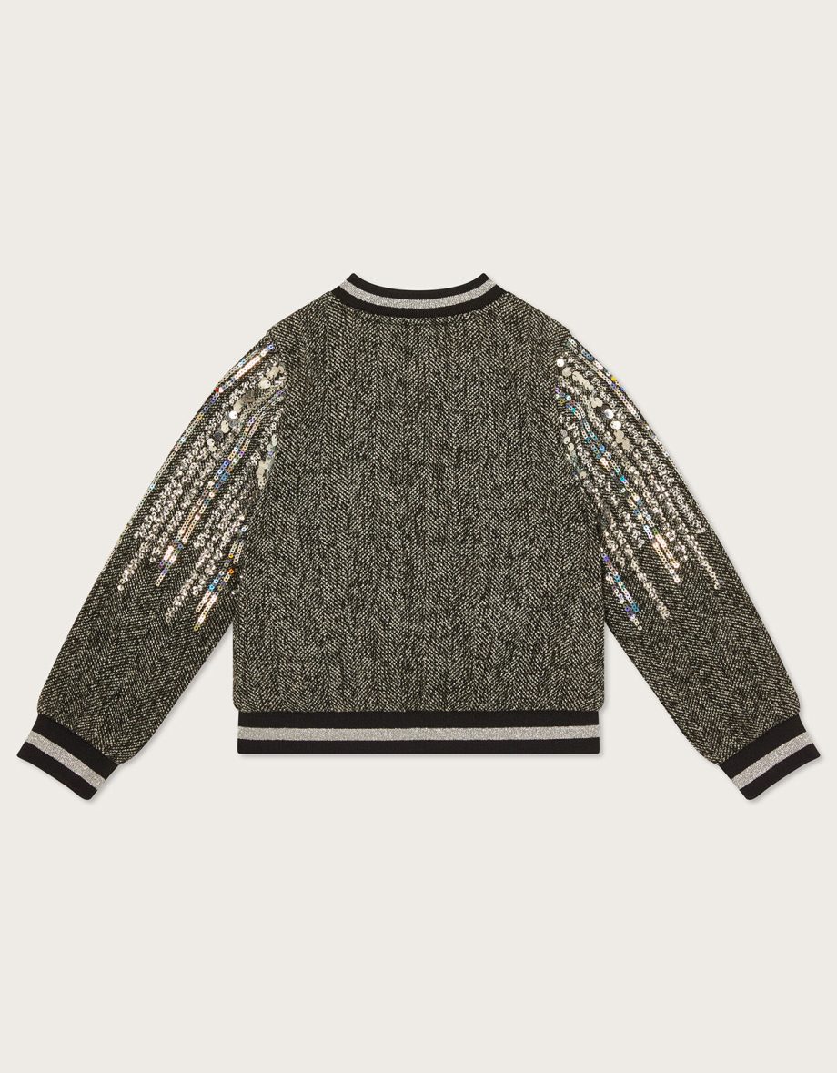 Tweed jewelled bomber jacket grey