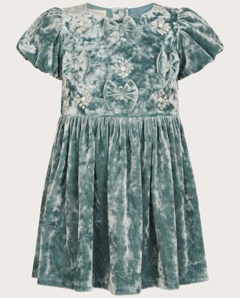 Baby bow velvet dress green