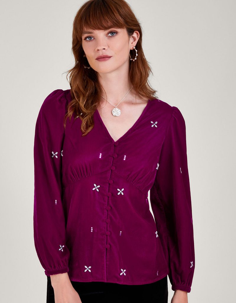 Amodini Designer Studio Marroon Embellished Velvet Blouse