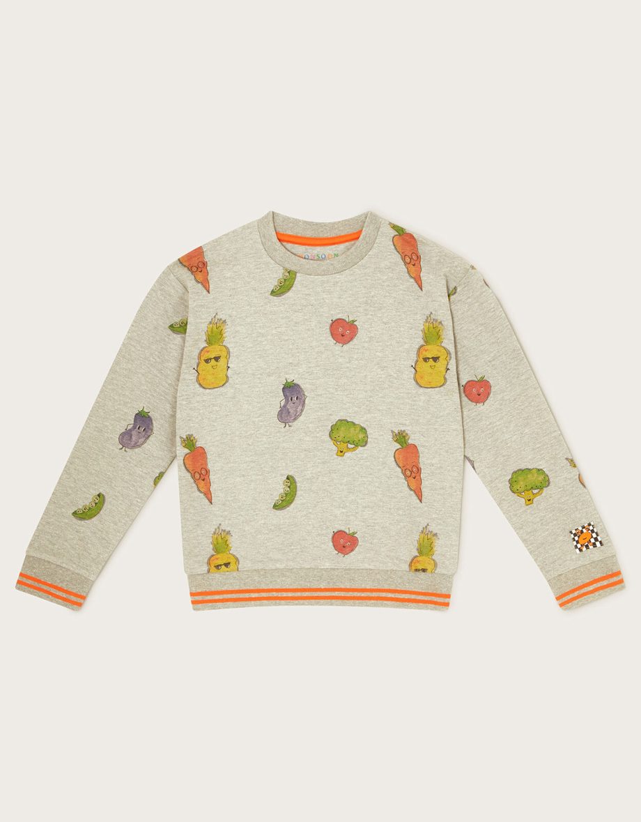 Fruit and vegetable print sweatshirt grey