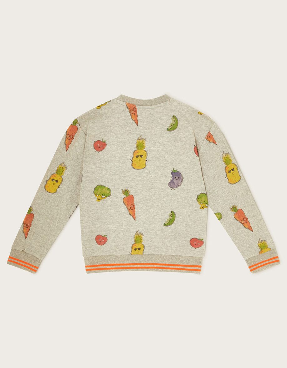 Fruit and vegetable print sweatshirt grey