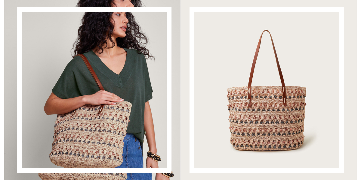 Tonal Raffia Shopper Bag