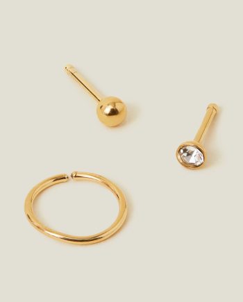 3-PACK 14CT GOLD-PLATED SURGICAL STEEL NOSE STUDS