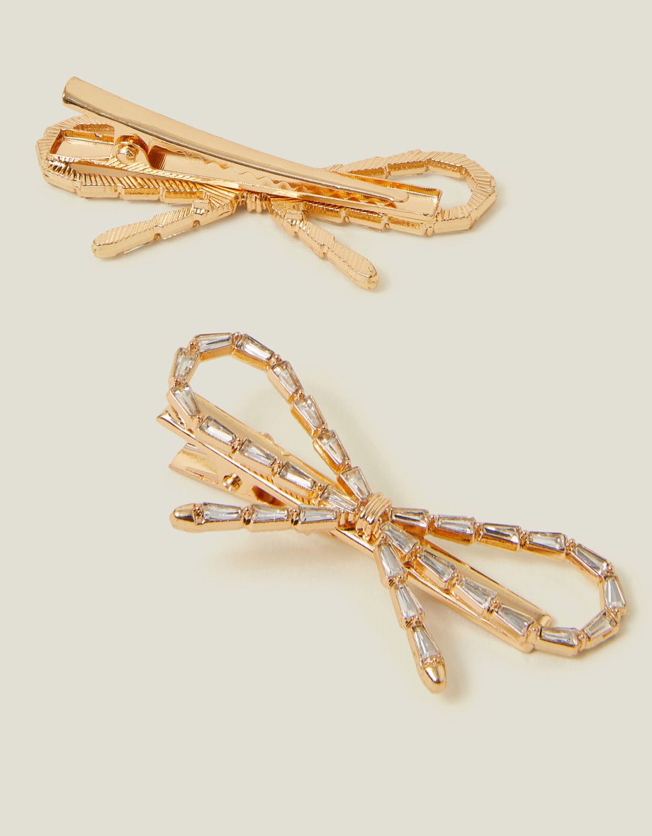 2-PACK GEM BOW METAL HAIR CLIPS