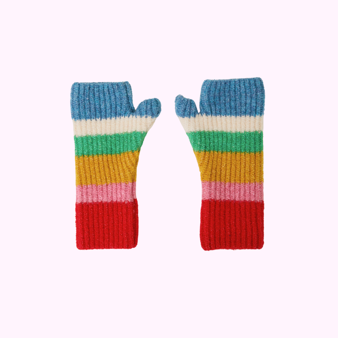 Colourful Stripe Cut Off Gloves