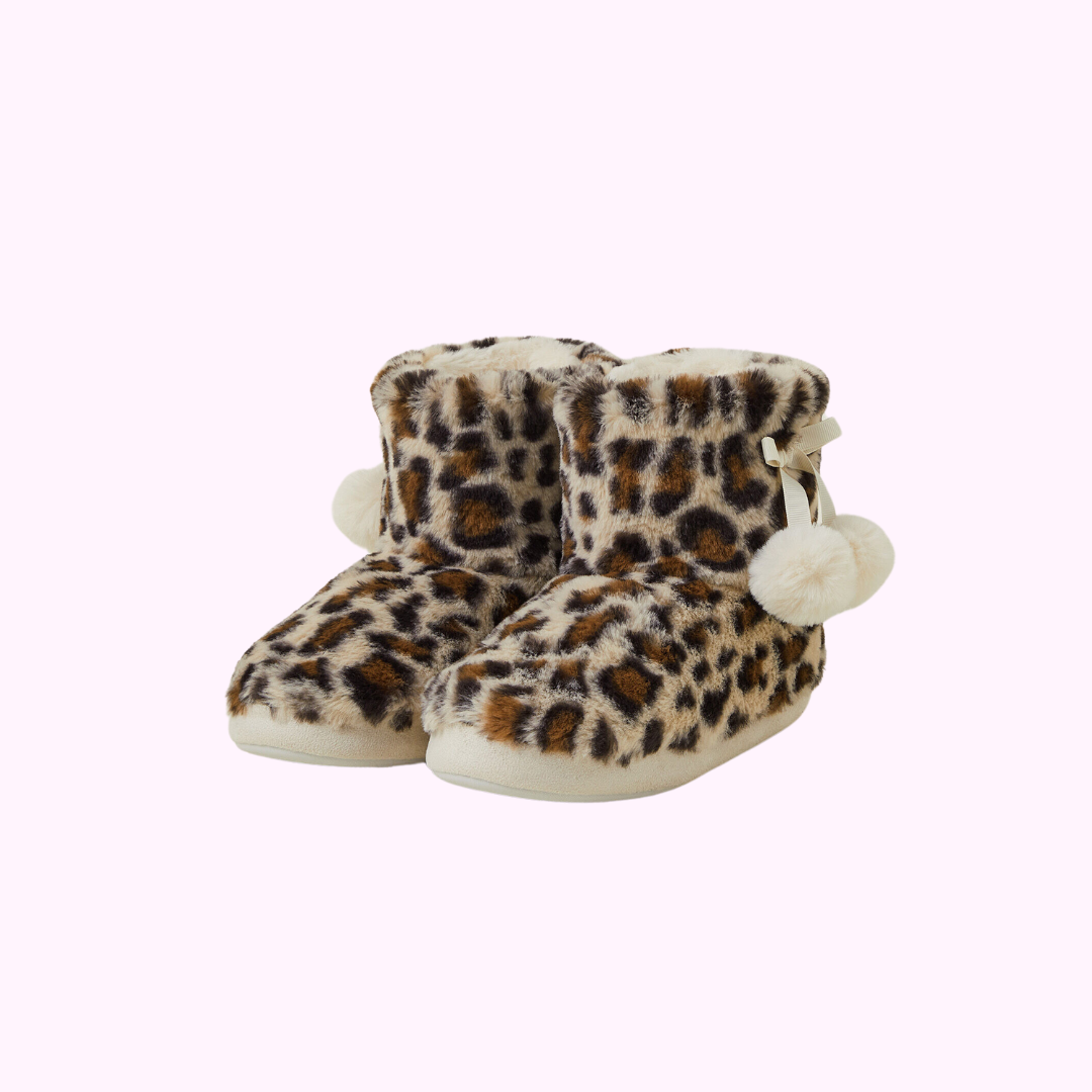 Faux Fur Leopard Print Boot Slippers Leopard