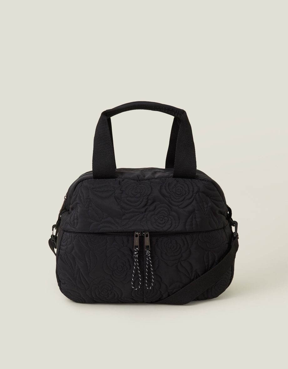 FLORAL QUILTED TRAVEL BAG BLACK