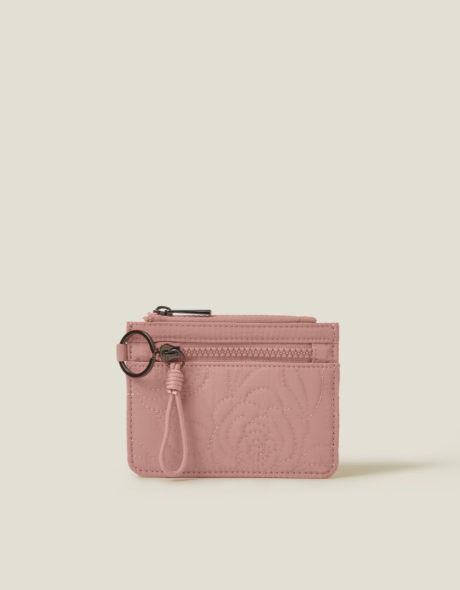 Quilted Nylon Card Holder Pink