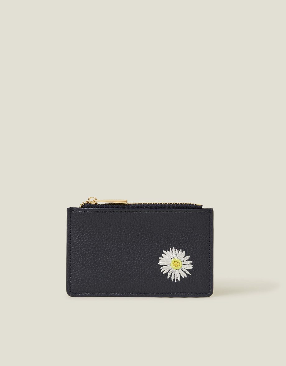 Embroidered Daisy Card Holder Blue