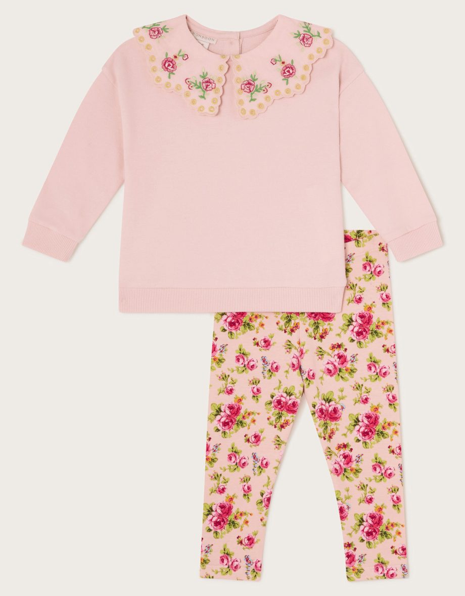 Baby Rosanna Floral Collar Sweatshirt and Leggings Set Ivory