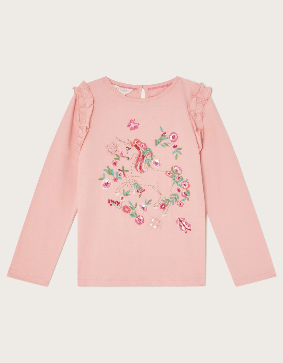 Embellished unicorn long sleeve top pink