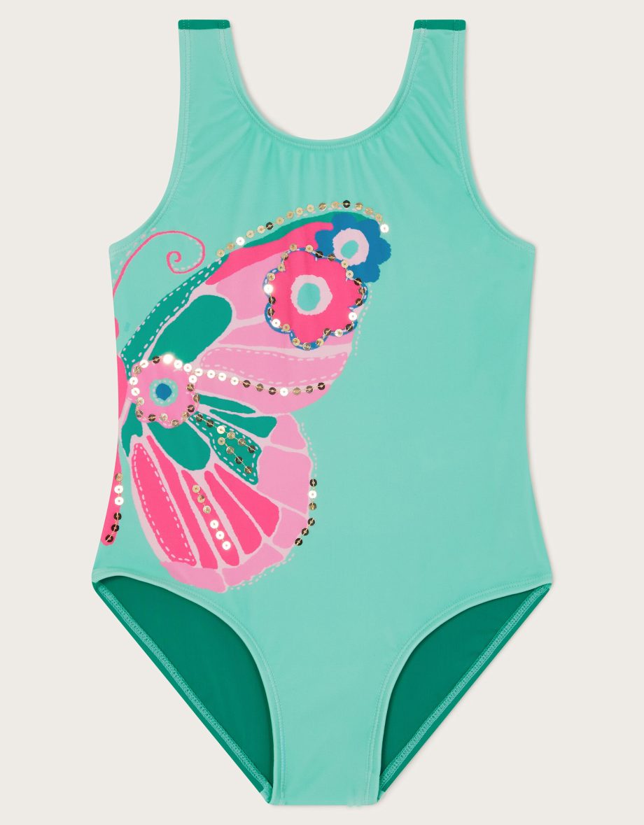 Embellished butterfly swimsuit blue