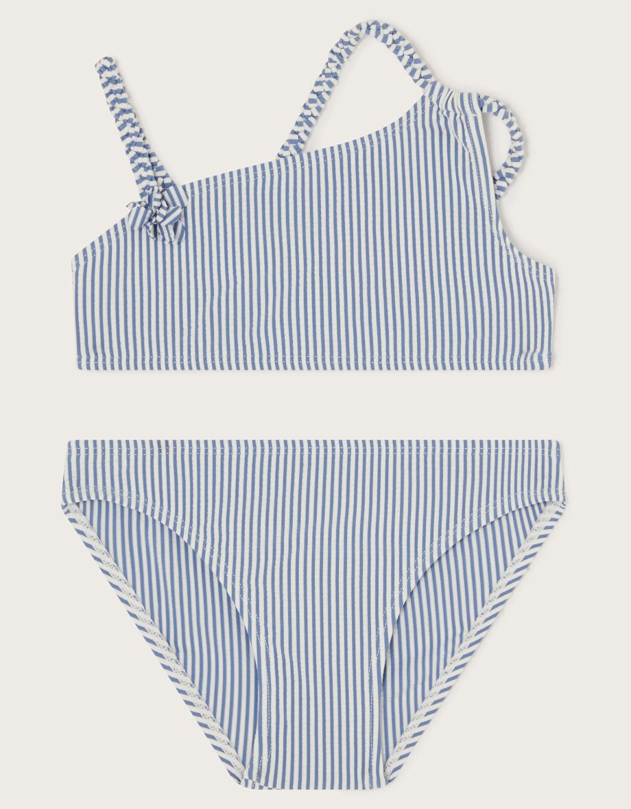 Stripe asymmetrical bikini set blue