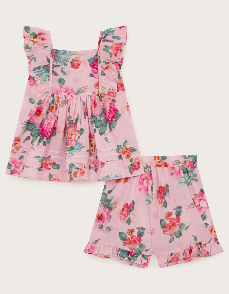 Baby vintage floral top and shorts set pink