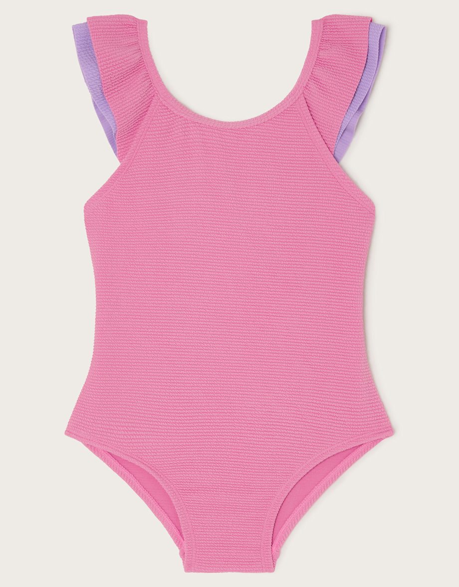 Frilly seersucker swimsuit pink