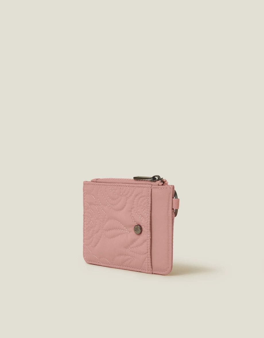 Quilted Nylon Card Holder Pink