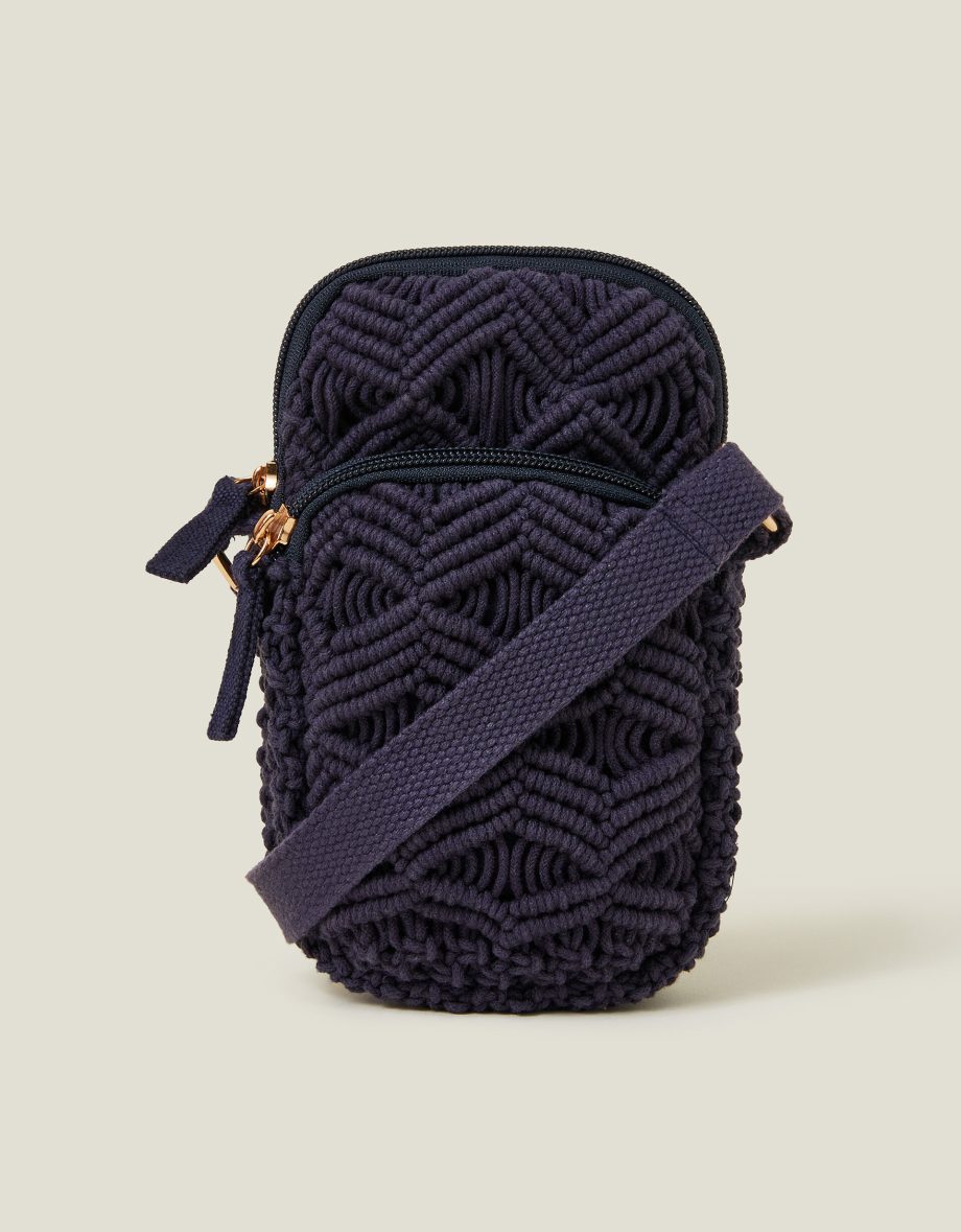 MACRAME PHONE BAG BLUE