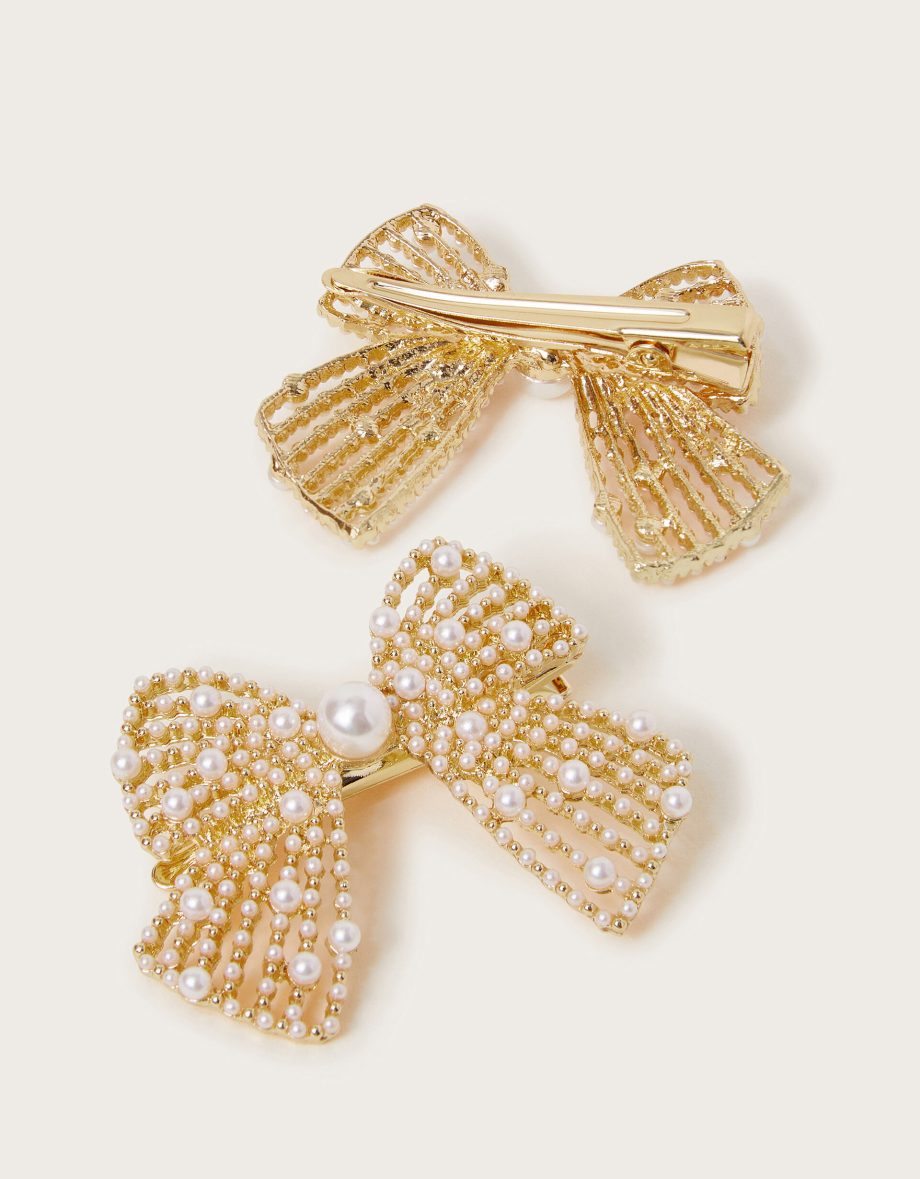 2-Pack Pearl Metal Bow Hair Clips