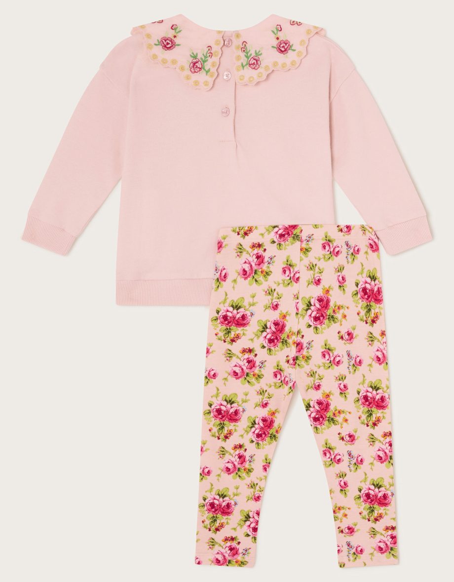 Baby Rosanna Floral Collar Sweatshirt and Leggings Set Ivory