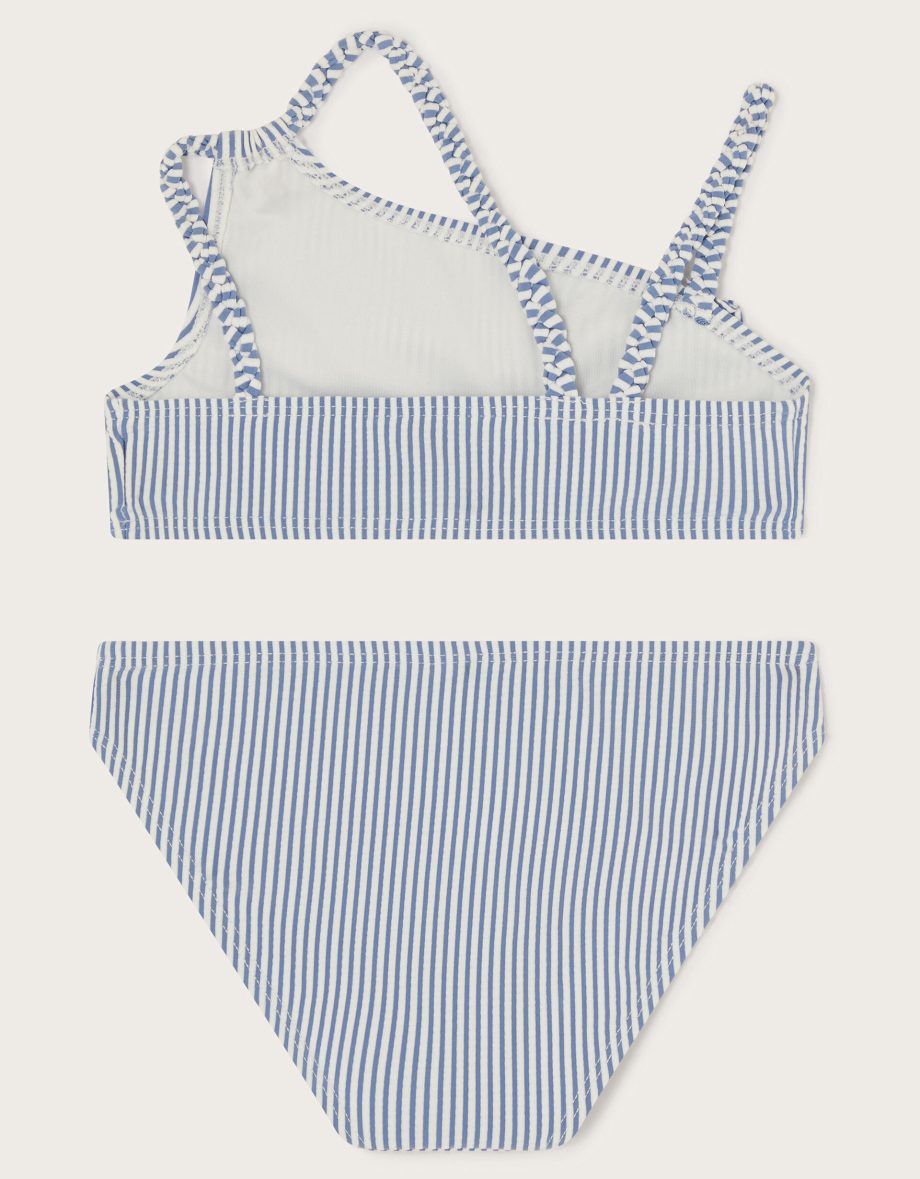 Stripe asymmetrical bikini set blue