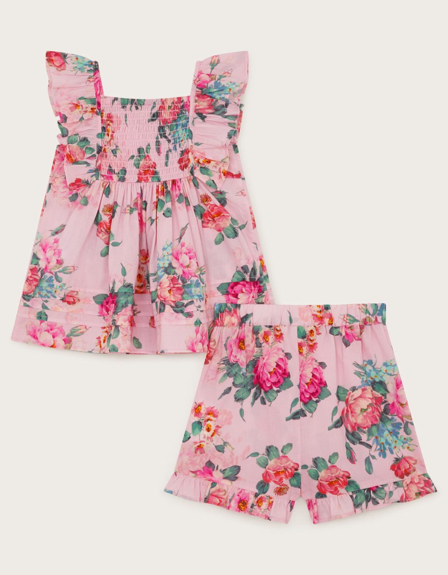 Baby vintage floral top and shorts set pink